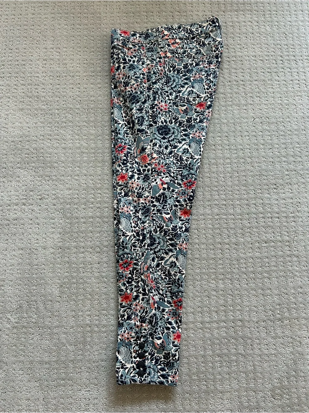 Tory Burch Floral Ankle Skinny Jeans - Navy, Coral & Cream